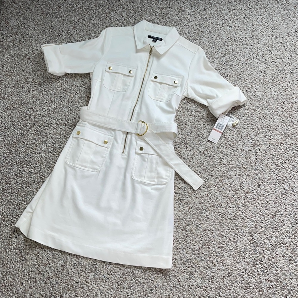 Sharagano Dress (White/Off-White with Gold Accents, Women’s Size 12 Petite)
